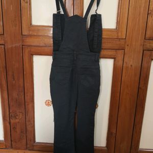 Aesthetic Black Dungaree With Button Detailing