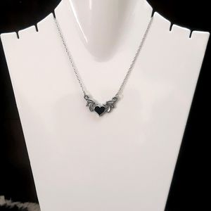 Gothic Black Heart Wing Necklace