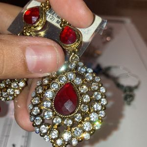 Red And White Stone Party Wear Earrings