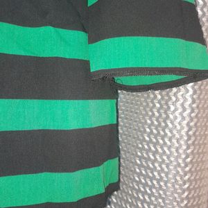 Round Neck black N Green Stripes Top, Sale 85