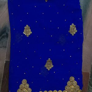 Blue Colour Designer Sareewith Gold Design Heavy W