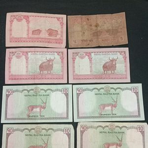 Old Nepali Currency-10rs & 5rs Note (Set Of 8)