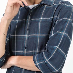 Navy Blue Check Shirt for Men - Size M