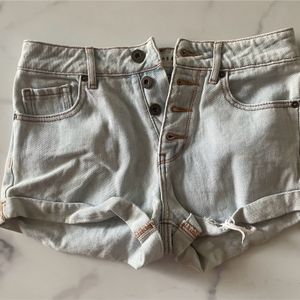 Light Blue Denim Shorts With Buttons