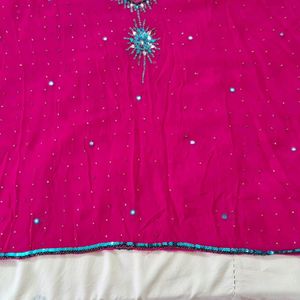 Magenta Pink Ethnic Georgette Poncho