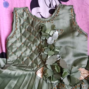 Olive Green Colour Frock For 6-12 Months Girl