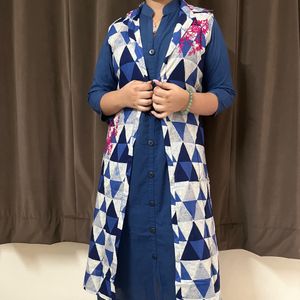 A-line Cotton Kurti With Embroidered Jacket