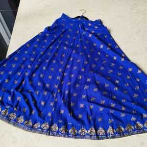 Ethnic Maxi Skirt - Blue And Golden Printed