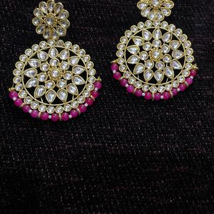 Golden Pink Heavy Chandbali Earrings