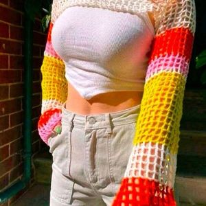 Crochet Bolero Multi Coloured Shrug Sleeves