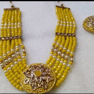 Mustard Colour Necklace With Earings