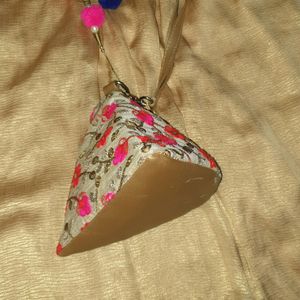 Triangular Golden Zari Embroidered Party Bag