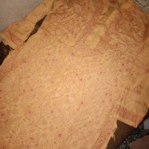 Mustard Chikenkari Kurta