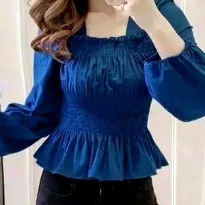 Korean Style Blue Ruffle Top