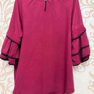 Beautiful Maroon Top With Bell Shaped Sleeves