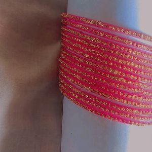 Pink Colour Glittery Bangles