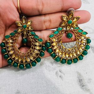 Golden And Green Earrings