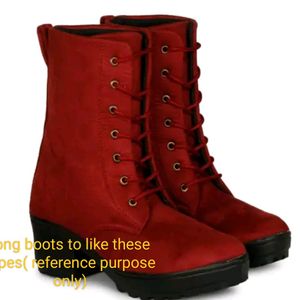 Red Solid Boots For Men