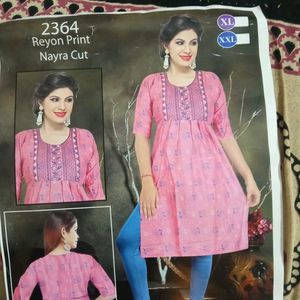 Pink Rayon Print Kurta For Women