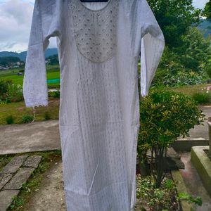 Embroidery Work Beautiful White Kurta