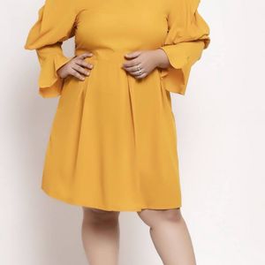 Women Yellow Solid Fit And Flare Dress