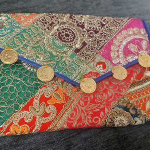 Multi colour embroidered festive purse