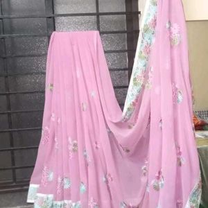 Pink Saree With Stiched Blowse