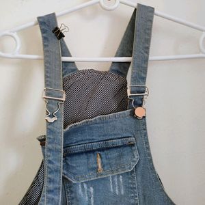 Light Blue Denim Dungaree With Detachable Straps