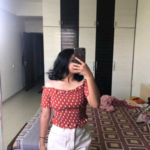 Off Shoulder Korean Polka Doted Cutest Top