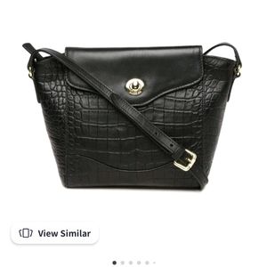 Black Textured Leather Sling Bag