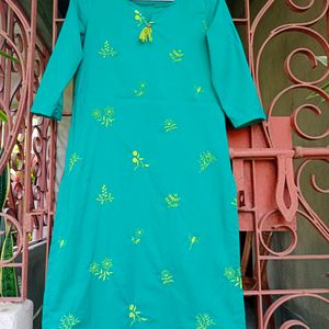 New Dark Sea Green Embroidered Kurta