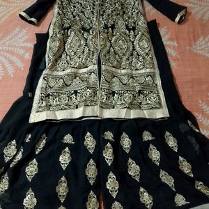 Black Embroidered Kurta With Sharara