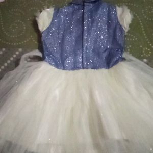 Blue Cream Colour Baby Frock