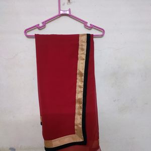 Red Saree With Black Top