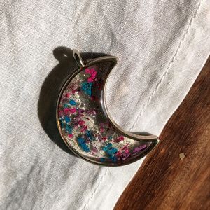 Resin MOON Pendant With Realflowers