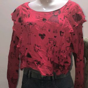 Max Ruffled Printed Red Crop Top