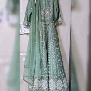 Wishful By W Light Green Flared Dress-Drape Set