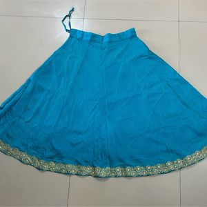 Teal Colour Plain Ghagra With Golden Border