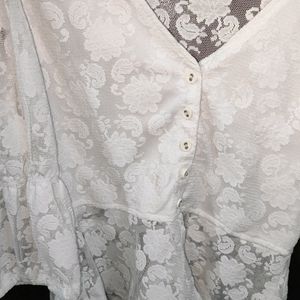 Beautiful White Net Top With Floral Design