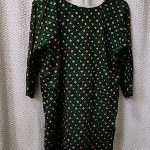 Forest Green Tunic With Multicolor Flower Pattern