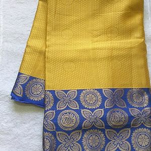 UNUSED Yellow With Royal Blue colour Saree