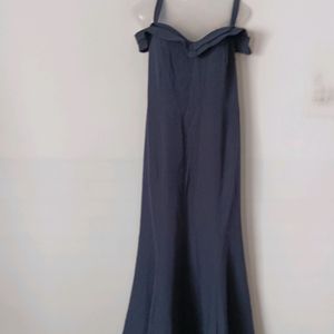 Navy Blue Plain Casual Maxi Dress (Women)