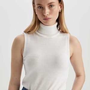 White Ribbed Turtle Neck