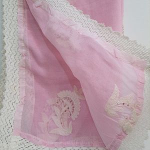 White Flower Work Pink Dupatta | Length 80 | Width