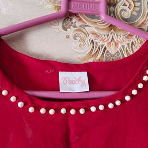 Read Peachy A Line Pearl Bead Kurti.