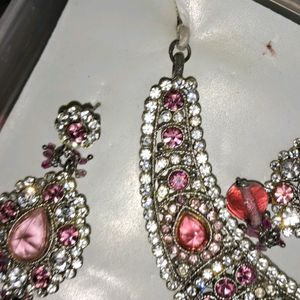 Heavy Party Wear Pink Necklace Set