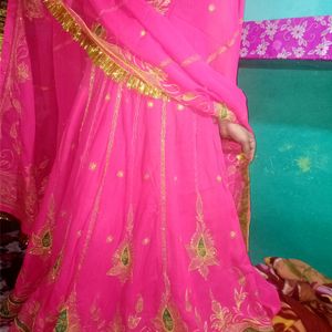 Bridal Pink Embroidery Lehenga Choli With Dupatta