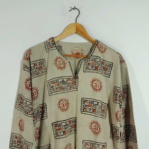 Beige Traditional Printed Ethnic Kurta For Men's