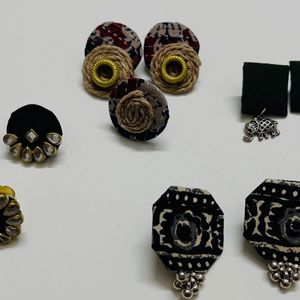 4 Pair Of Handmade Fabric Studs And 2 Fabri Rings