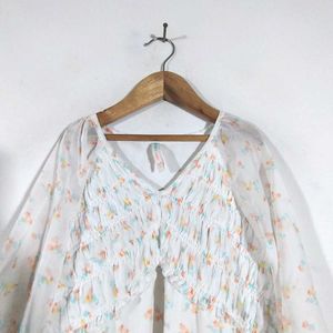 Off White Floral Print Dress (Girl's)